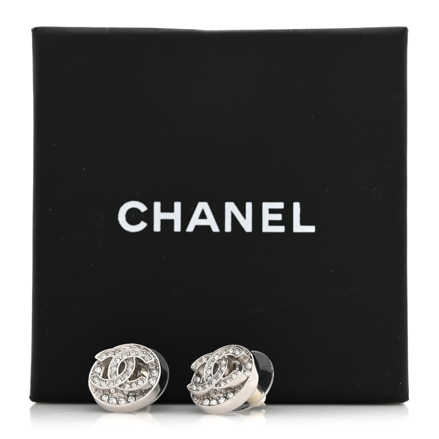 Crystal CC Round Earrings Silver