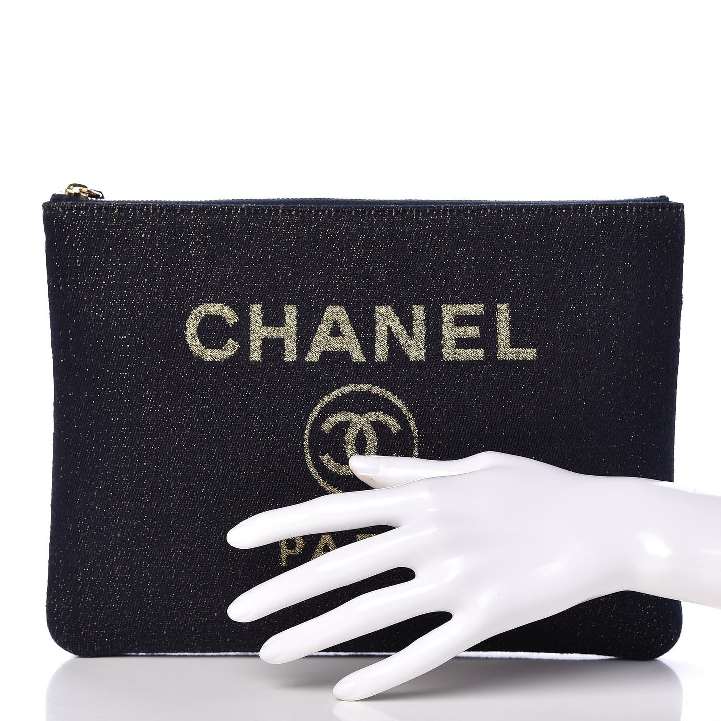 Lurex Canvas Medium Deauville Cosmetic Pouch Navy Blue Gold