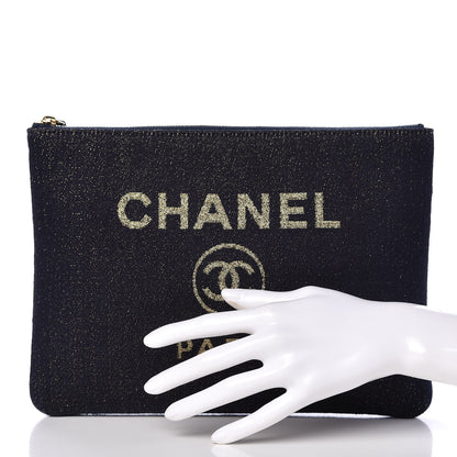 Chanel Lurex Canvas Medium Deauville Cosmetic Pouch Navy Blue Gold 2 of 7