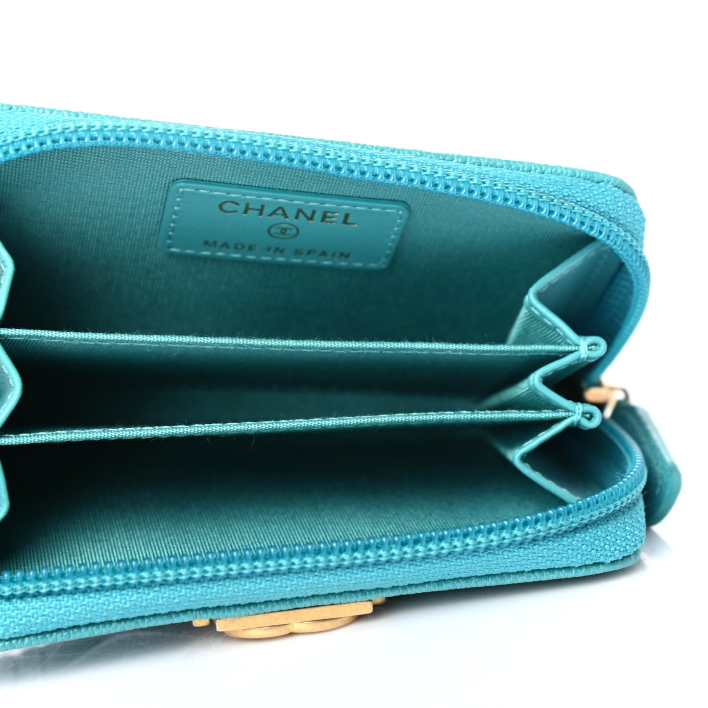 Caviar Quilted Boy Zip Around Coin Purse Wallet Turquoise