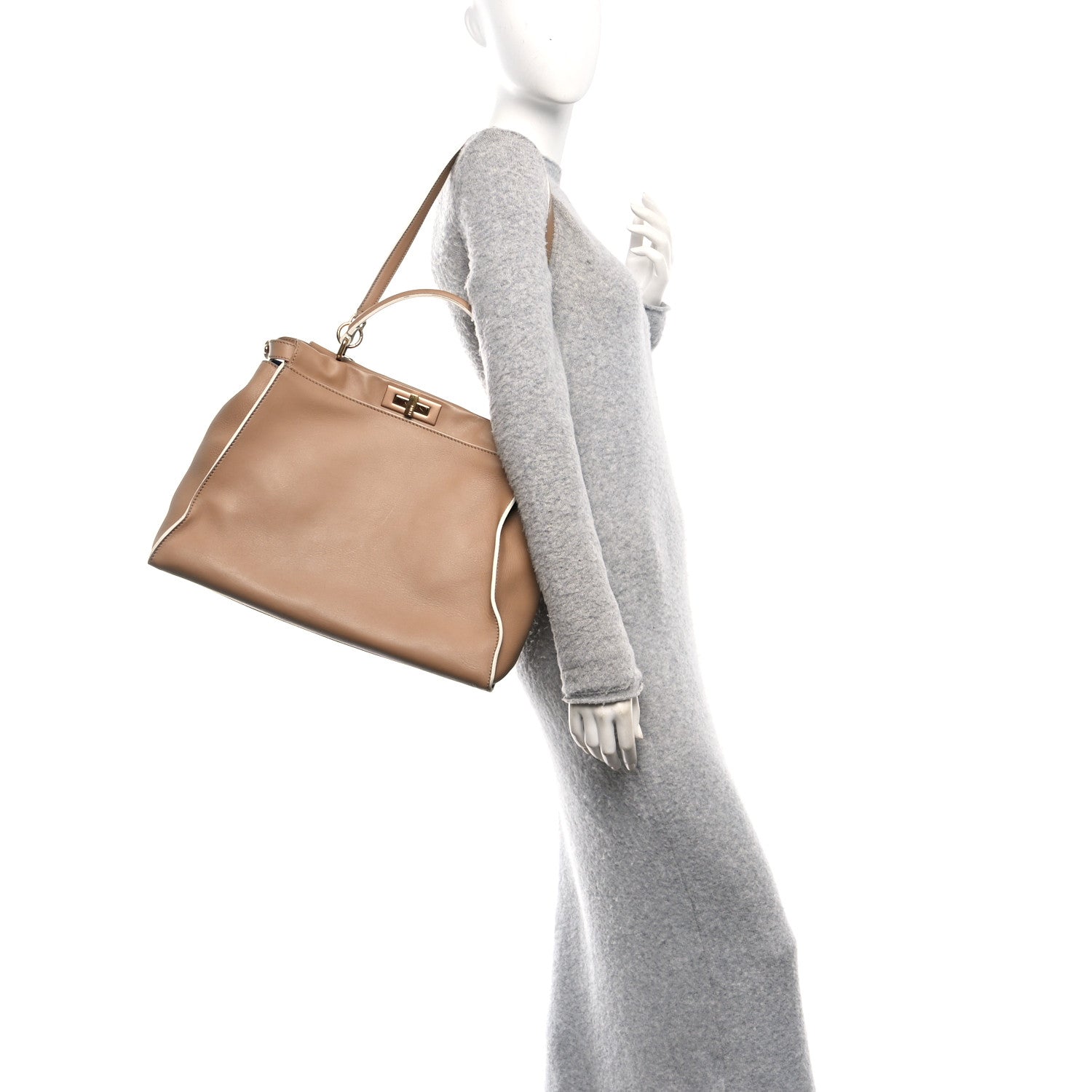 Fendi Vitello Seta Burro Large Peekaboo Iconic Satchel Cuoio Cobalto 2 of 19