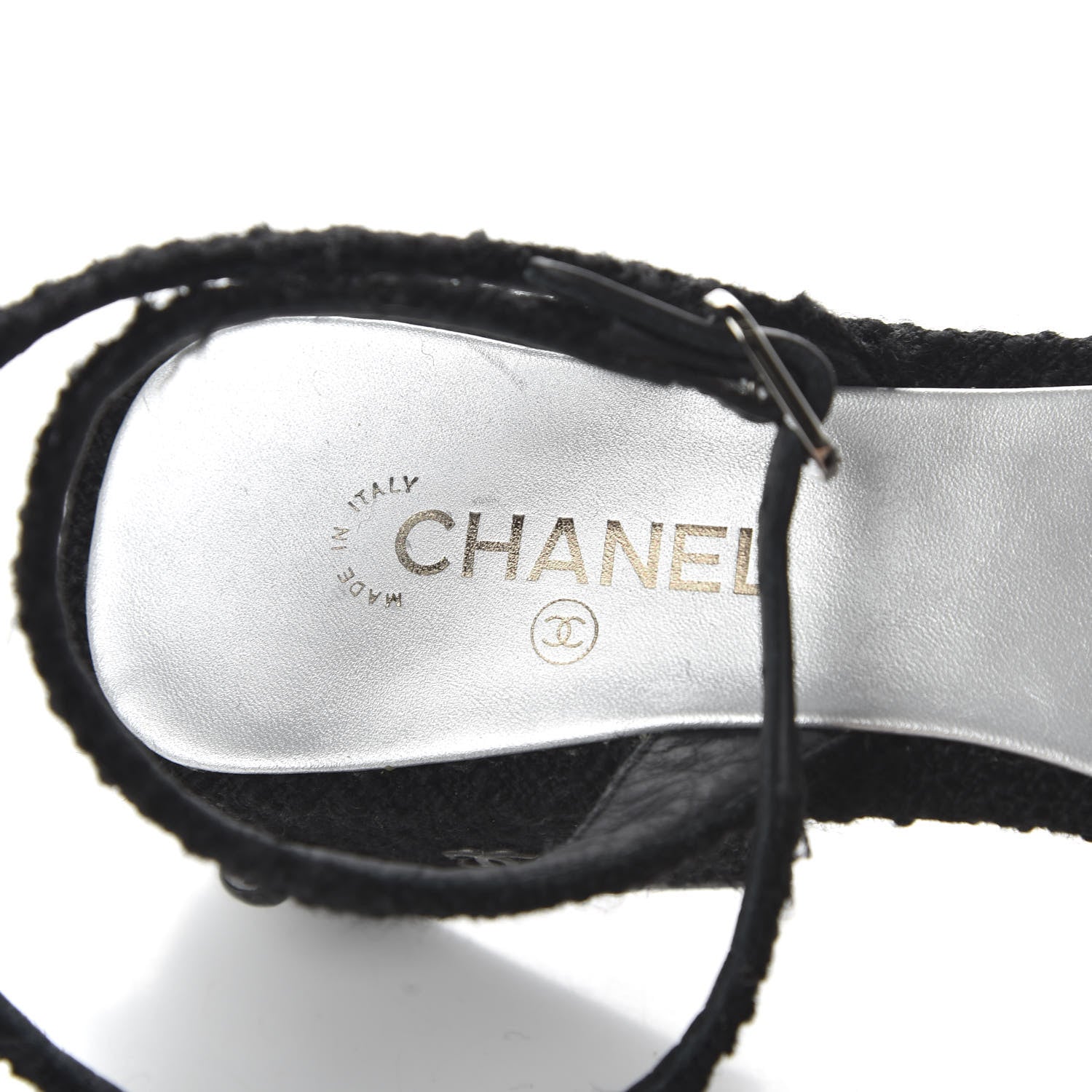 Chanel Tweed Iridescent Calfskin Cap Toe CC Slingback Pumps 38 Black Silver 7 of 11