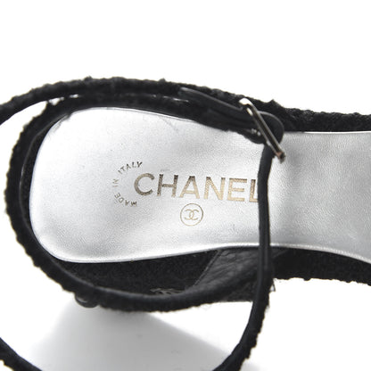 Chanel Tweed Iridescent Calfskin Cap Toe CC Slingback Pumps 38 Black Silver 7 of 11
