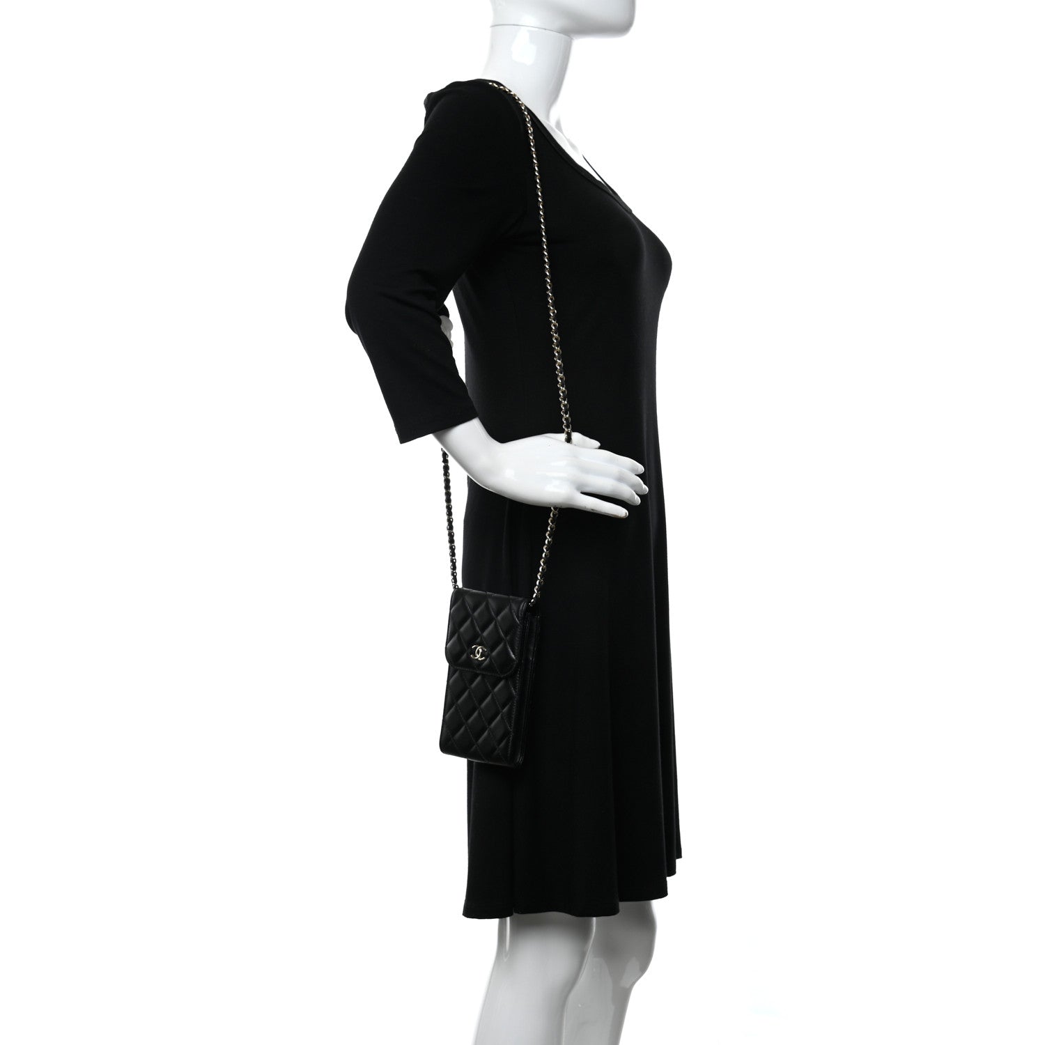 Chanel Lambskin Quilted Mini Camellia Bow Phone Holder Black 2 of 11