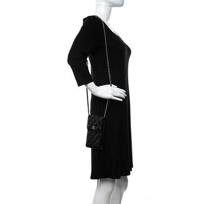 Chanel Lambskin Quilted Mini Camellia Bow Phone Holder Black 2 of 11
