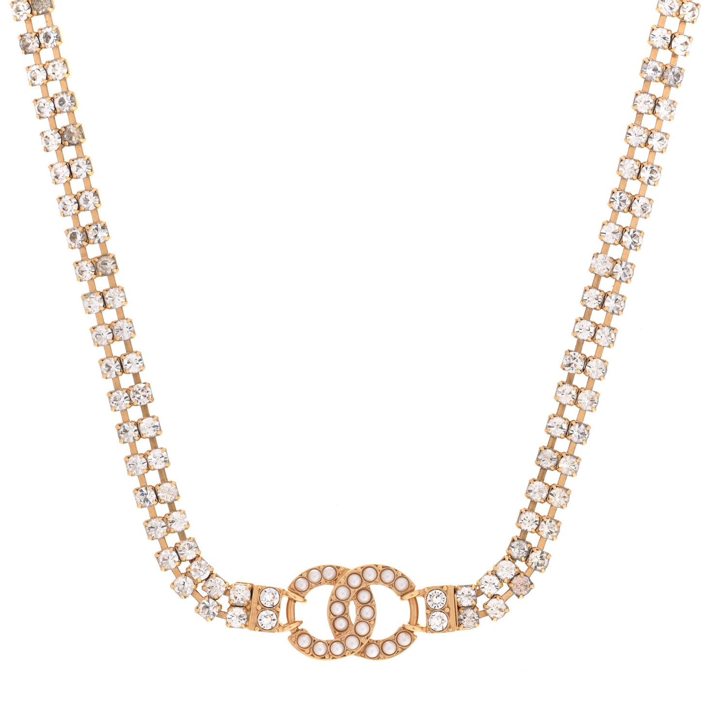 Crystal Pearl CC Choker Necklace Gold