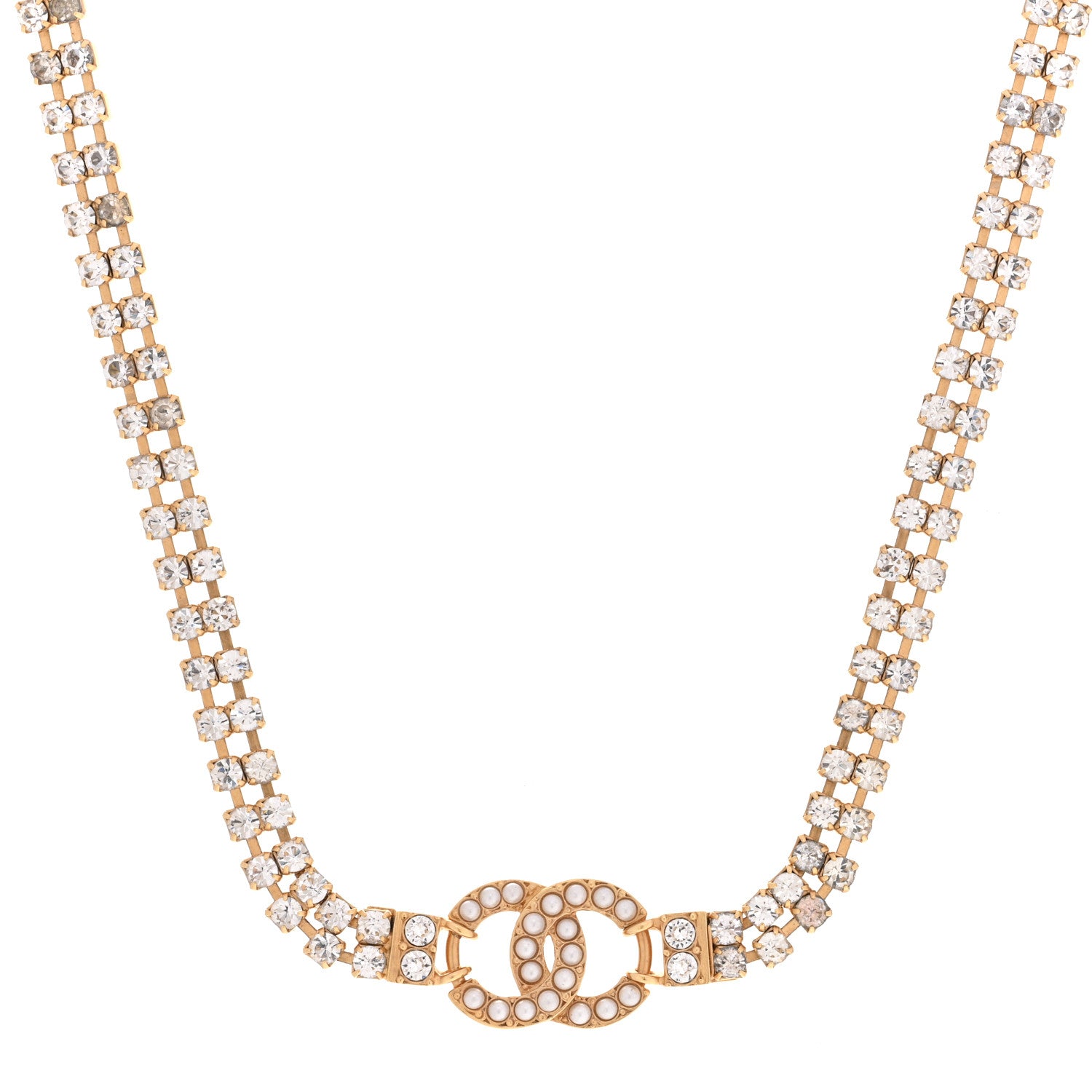 Chanel Crystal Pearl CC Choker Necklace Gold 1 of 6