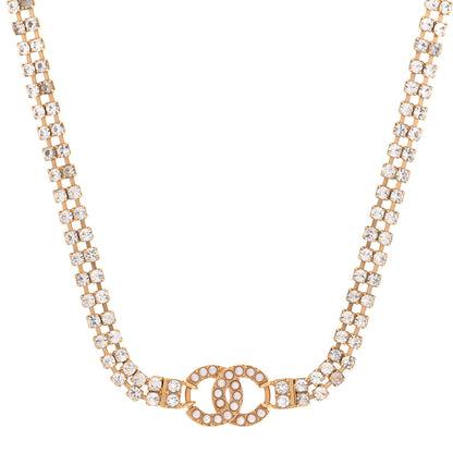 Chanel Crystal Pearl CC Choker Necklace Gold 1 of 6