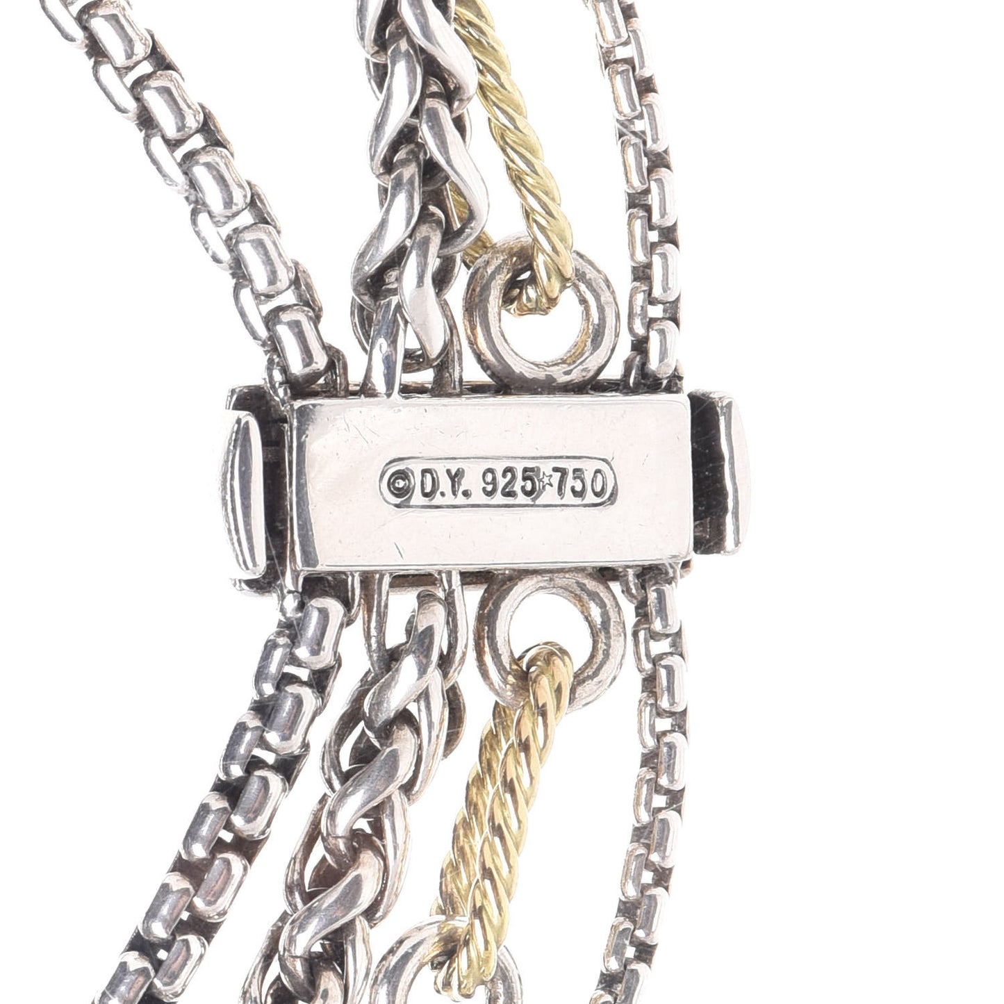 Sterling Silver 18K Yellow Gold Four Row Mixed Chain Necklace