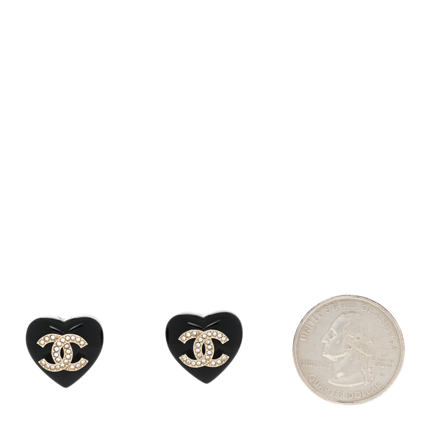Chanel Resin Crystal CC Heart Earrings Black Gold 2 of 5