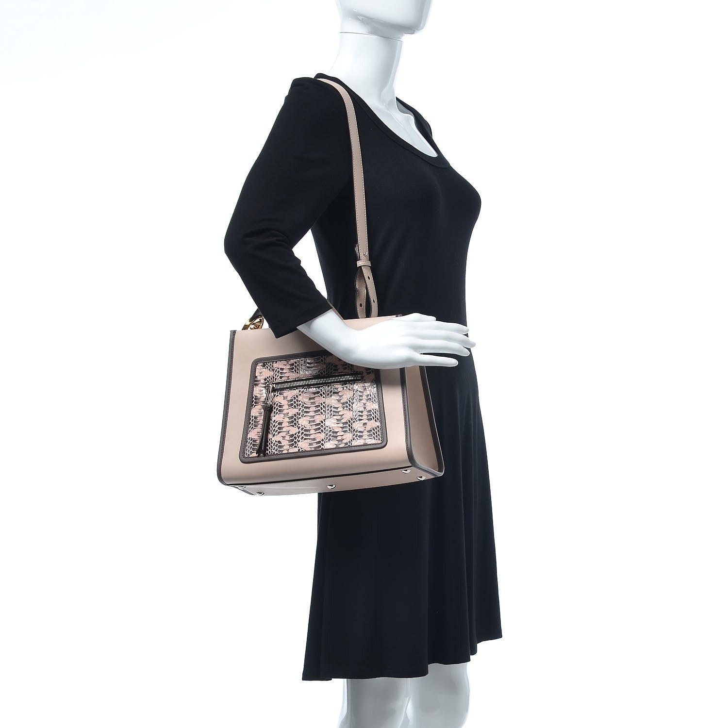 Fendi Vitello Century Mangrove Snakeskin F is Fendi Bi-Color Small Runaway Satchel Soap Moresco Poudre 2 of 8