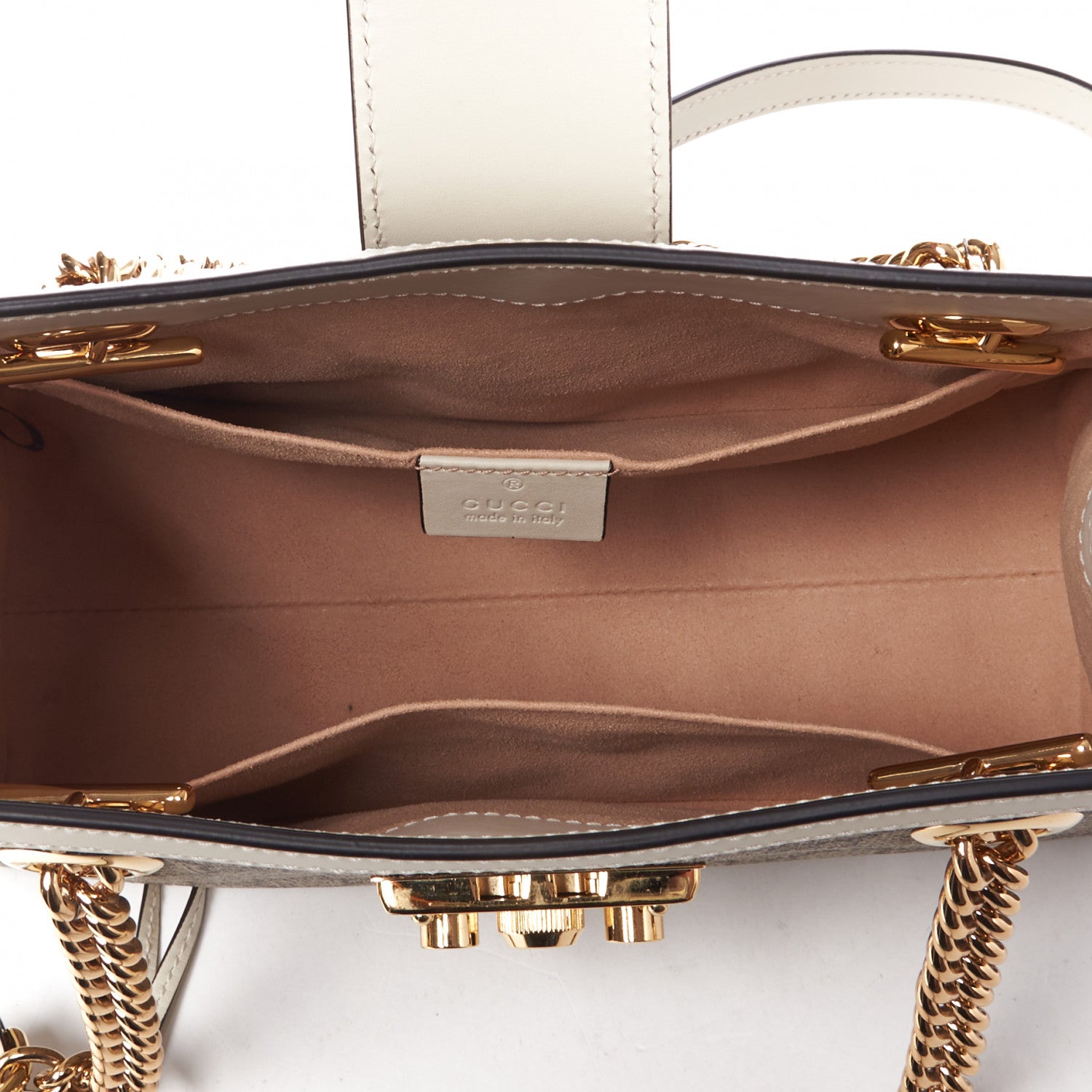 Gucci GG Supreme Monogram Moon Calfskin Small Padlock Tote Beige Ebony Mystic White 4 of 9