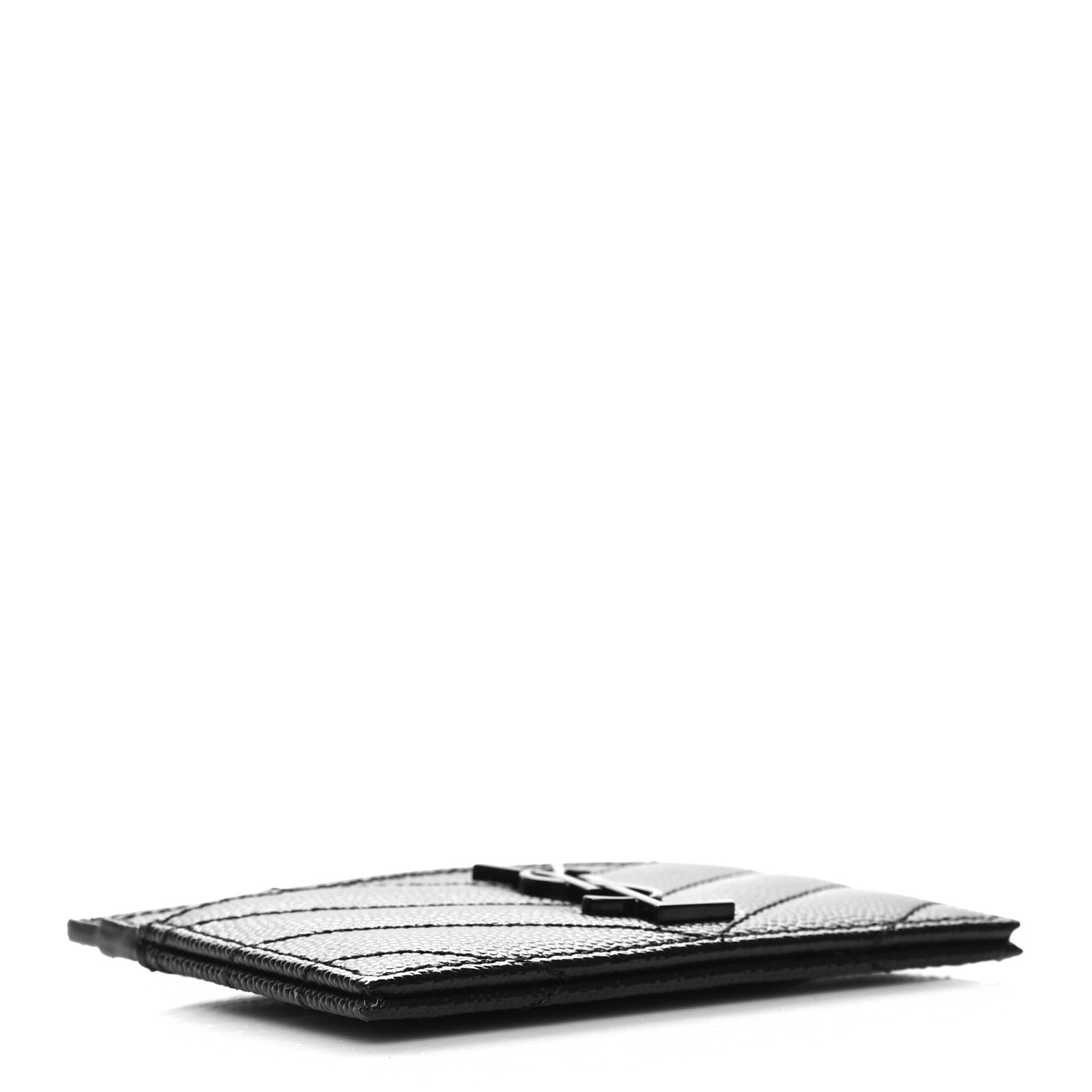 Saint Laurent Grain De Poudre Matelasse Chevron Monochrome Monogram Credit Card Case Black 4 of 9