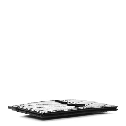 Saint Laurent Grain De Poudre Matelasse Chevron Monochrome Monogram Credit Card Case Black 4 of 9