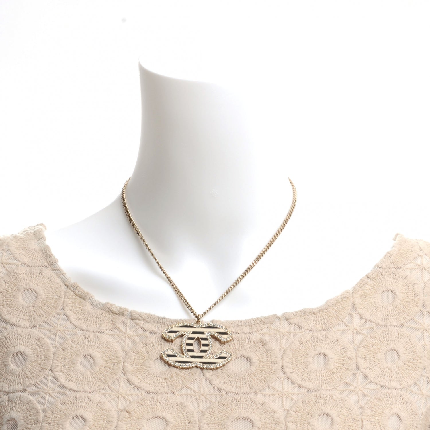 Chanel Crystal Enamel Striped Large CC Necklace Gold 2 of 5
