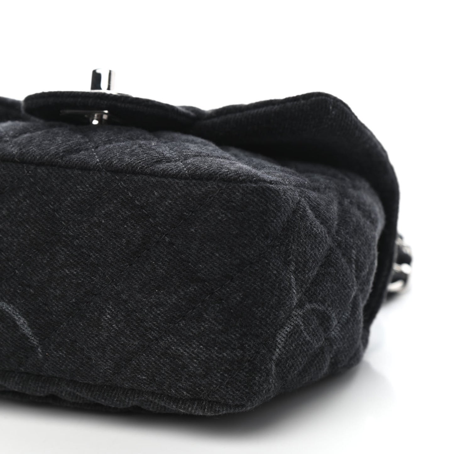 Denim CC Quilted Mini Square Flap Black