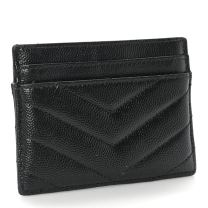 Saint Laurent Grain De Poudre Matelasse Chevron Monogram Credit Card Case Black 3 of 8