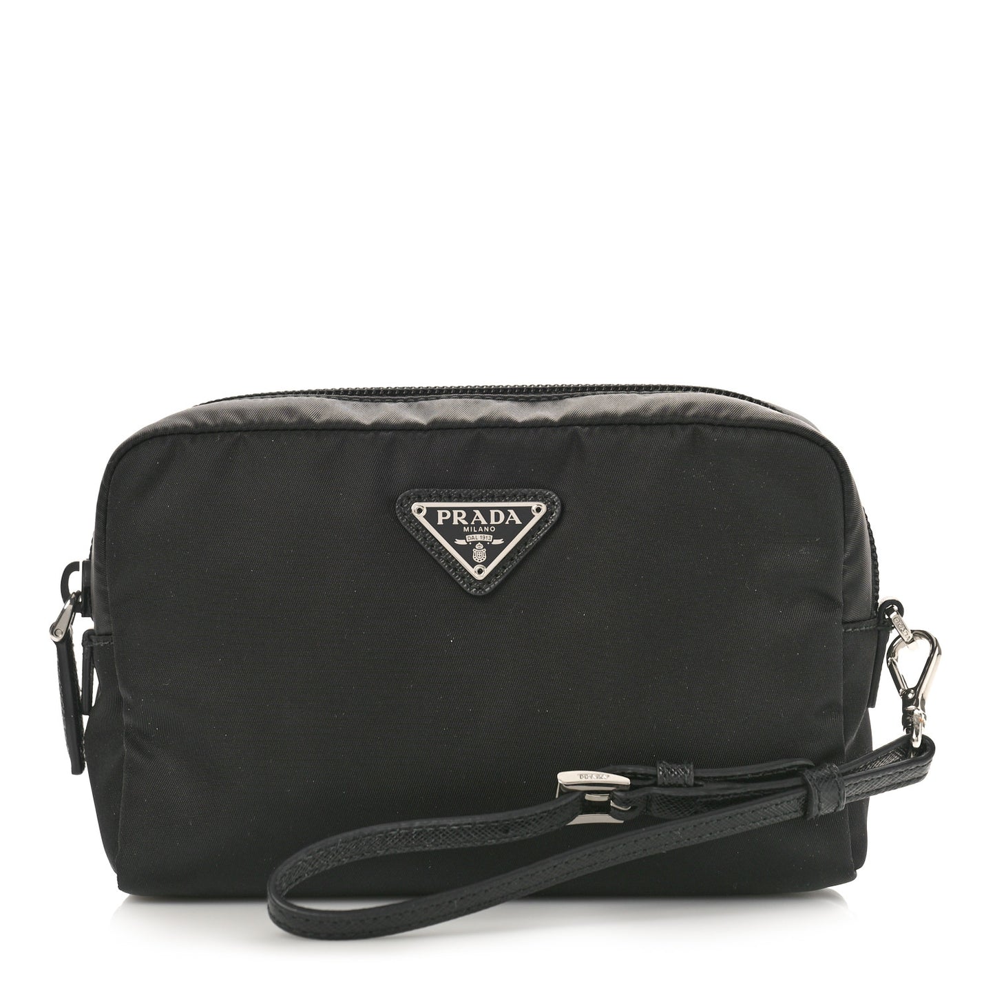 Tessuto Nylon Vela Saffiano Necessaire Wristlet Pouch Black