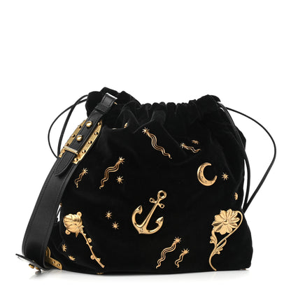 Prada Velvet Astrology Large Drawstring Hobo Bag Black 1 of 11