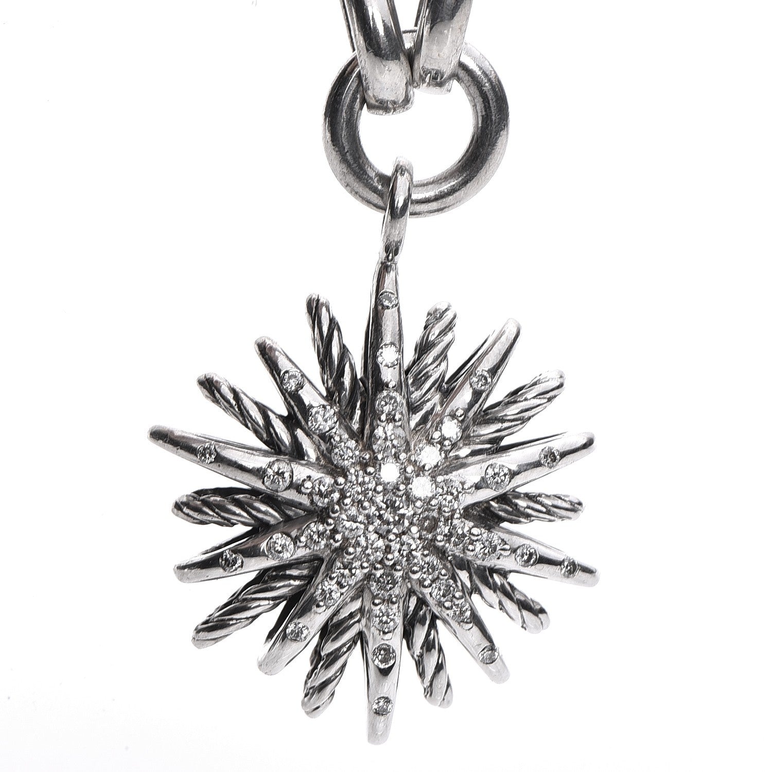 David Yurman Sterling Silver Diamond 20mm Starburst Charm Bracelet 4 of 6