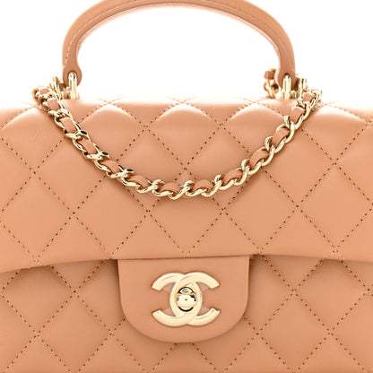Chanel Lambskin Quilted Mini Top Handle Rectangular Flap Dark Beige 8 of 11