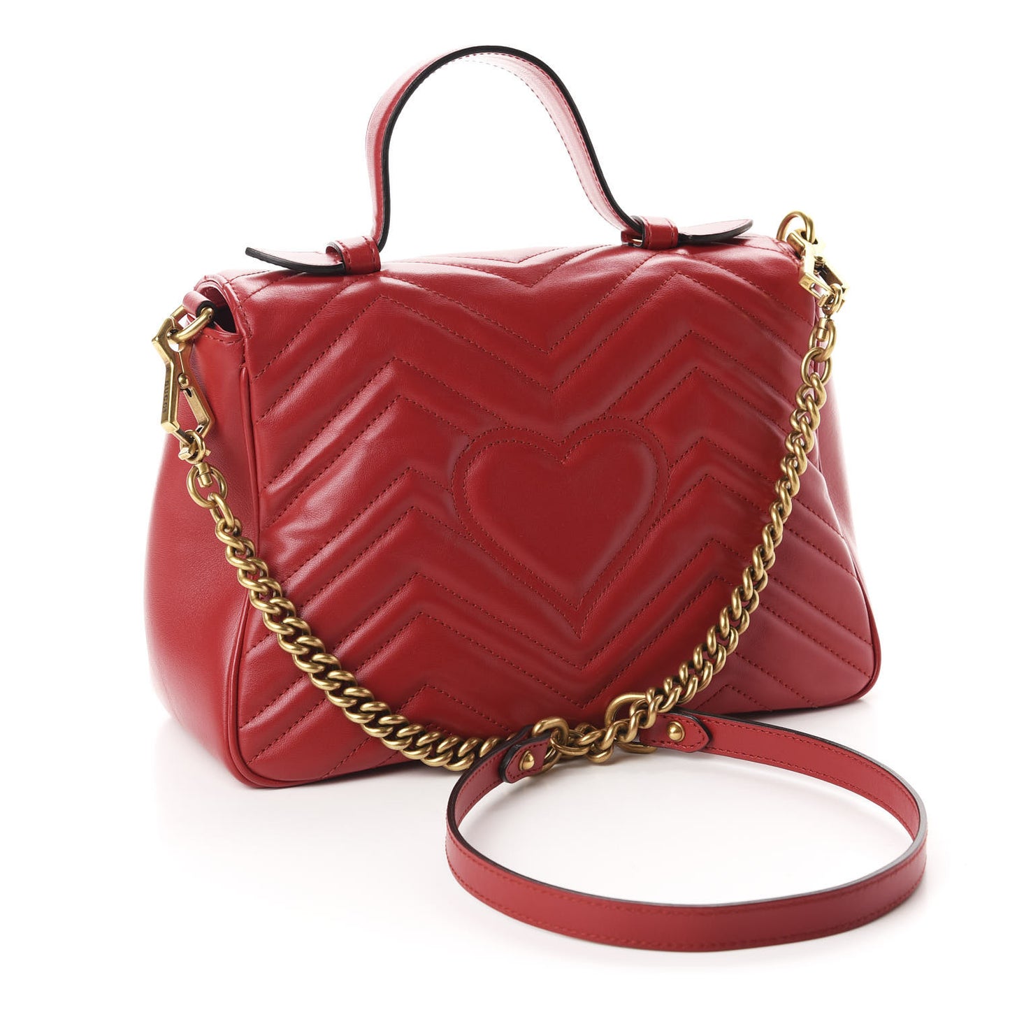 Calfskin Matelasse Small GG Marmont Top Handle Shoulder Bag Hibiscus Red