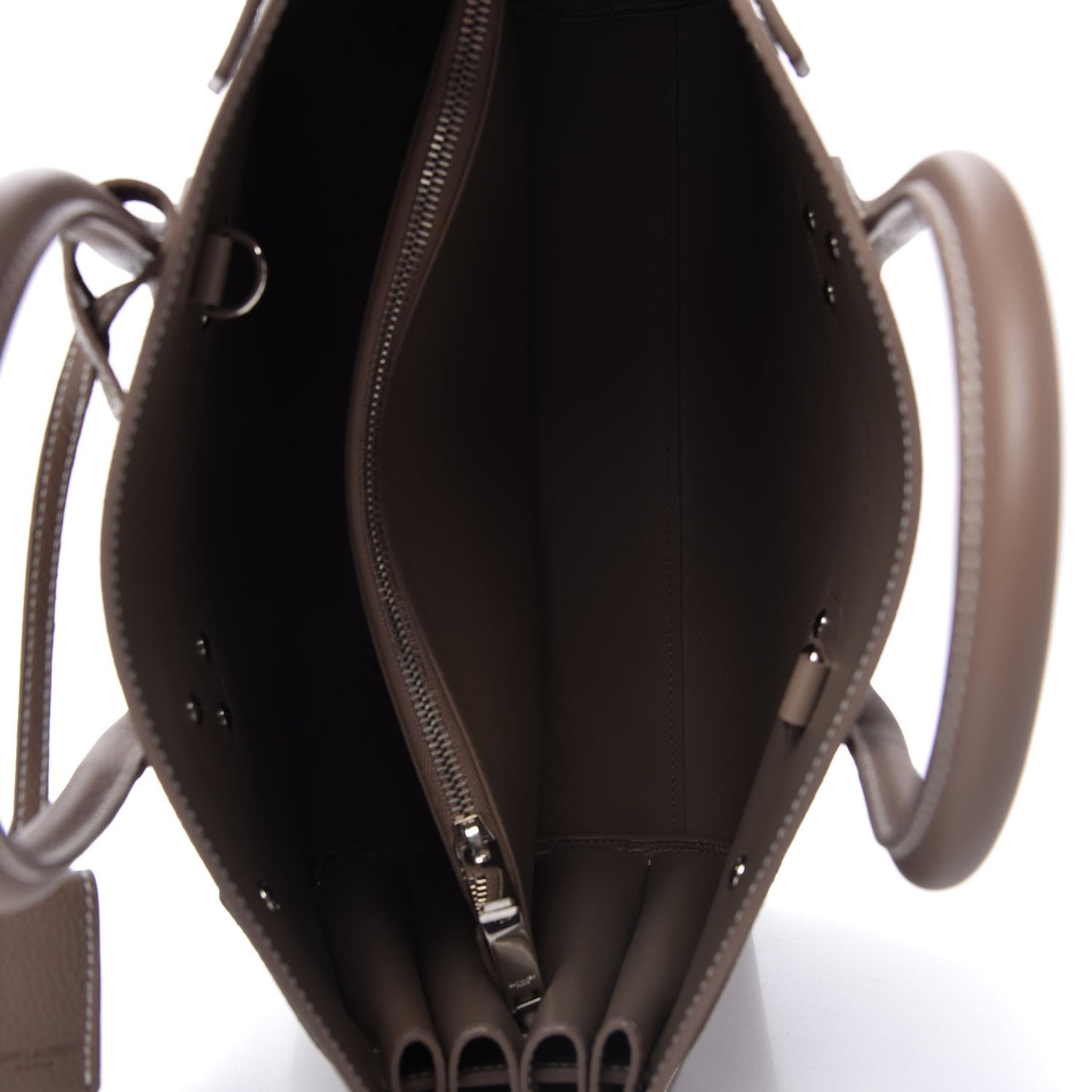 Grained Calfskin Topstitch Small Classic Sac De Jour Taupe