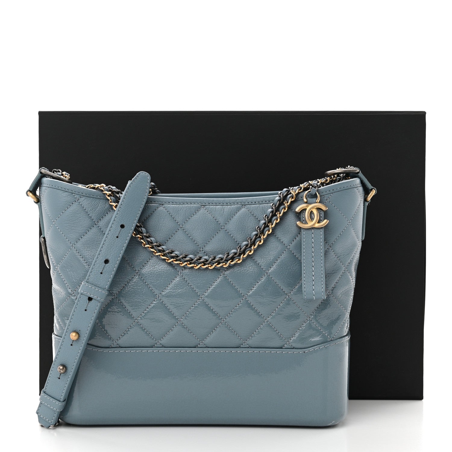 Chanel Patent Goatskin Quilted Medium Gabrielle Hobo Blue 12 of 12