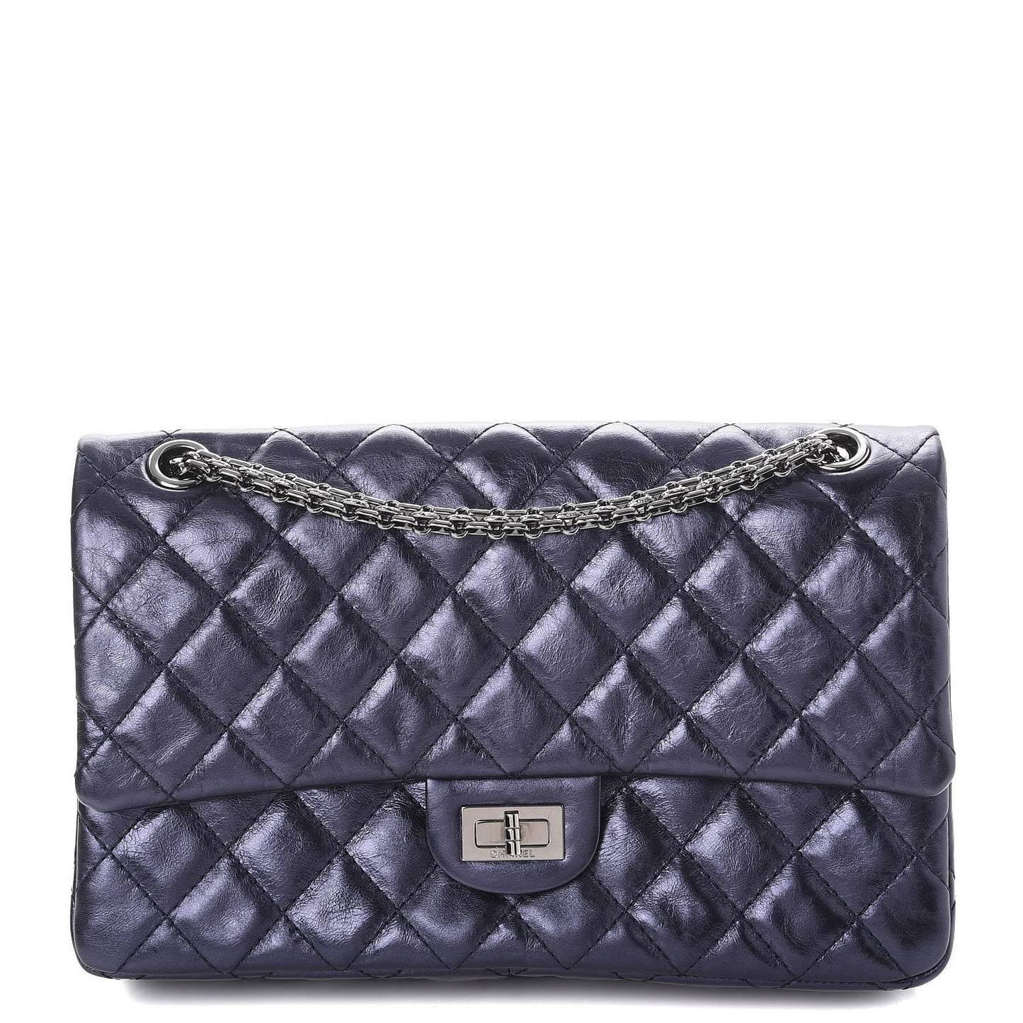 Metallic Calfskin Quilted 2.55 Reissue 226 Flap Dark Navy Blue