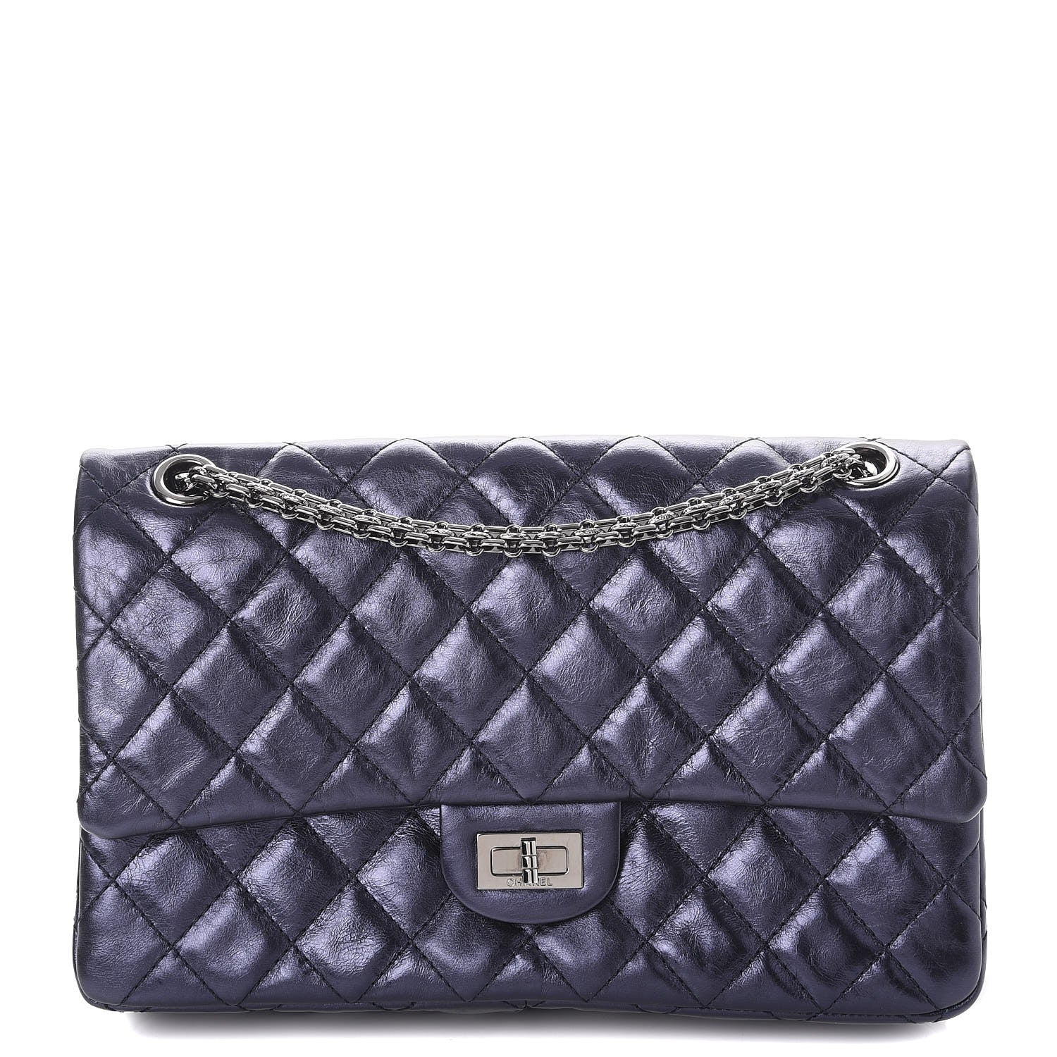 Chanel Metallic Calfskin Quilted 2.55 Reissue 226 Flap Dark Navy Blue 1 of 10