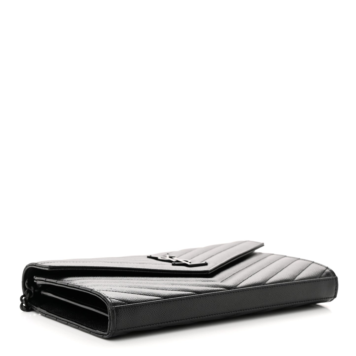 Grain De Poudre Matelasse Chevron Monogram Monochrome Chain Wallet Black