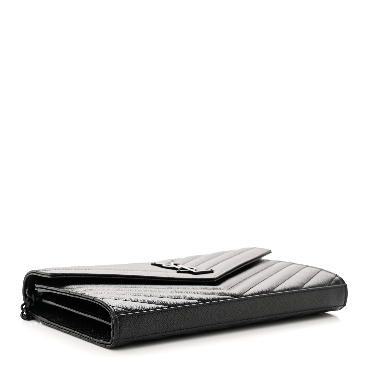 Saint Laurent Grain De Poudre Matelasse Chevron Monogram Monochrome Chain Wallet Black 4 of 14