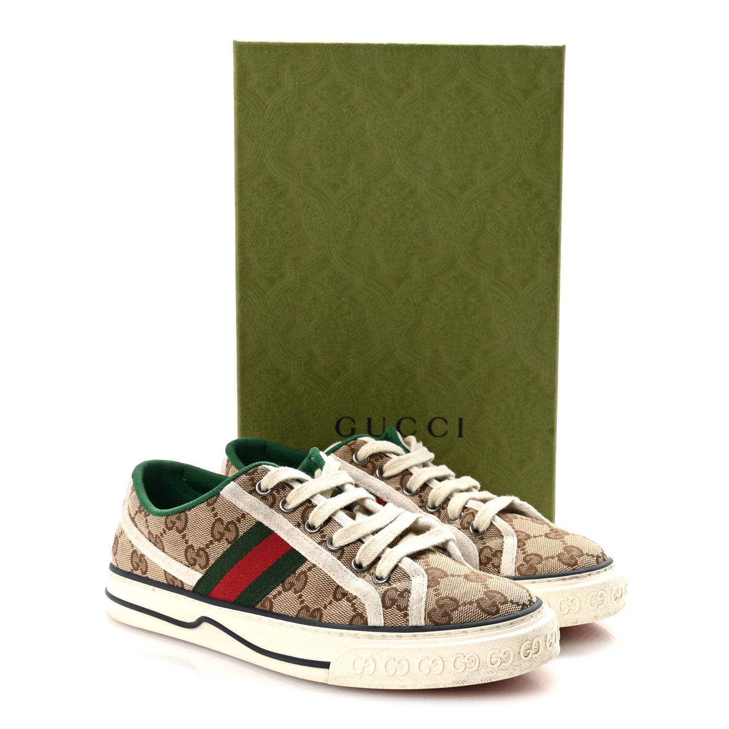 Gucci GG Monogram Web Womens 1977 Tennis Sneakers 38 Beige Ebony Mystic White 9 of 9