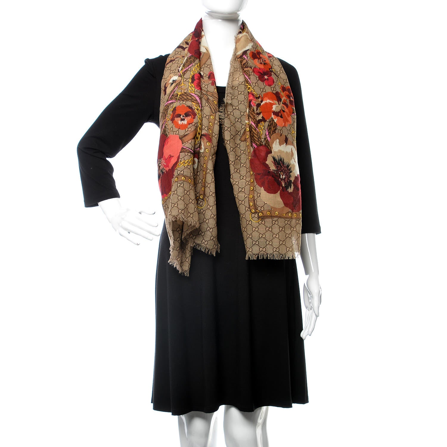 Gucci Wool Jacquard GG Monogram Big Panshie Fringe Shawl Dark Purple Beige 2 of 5