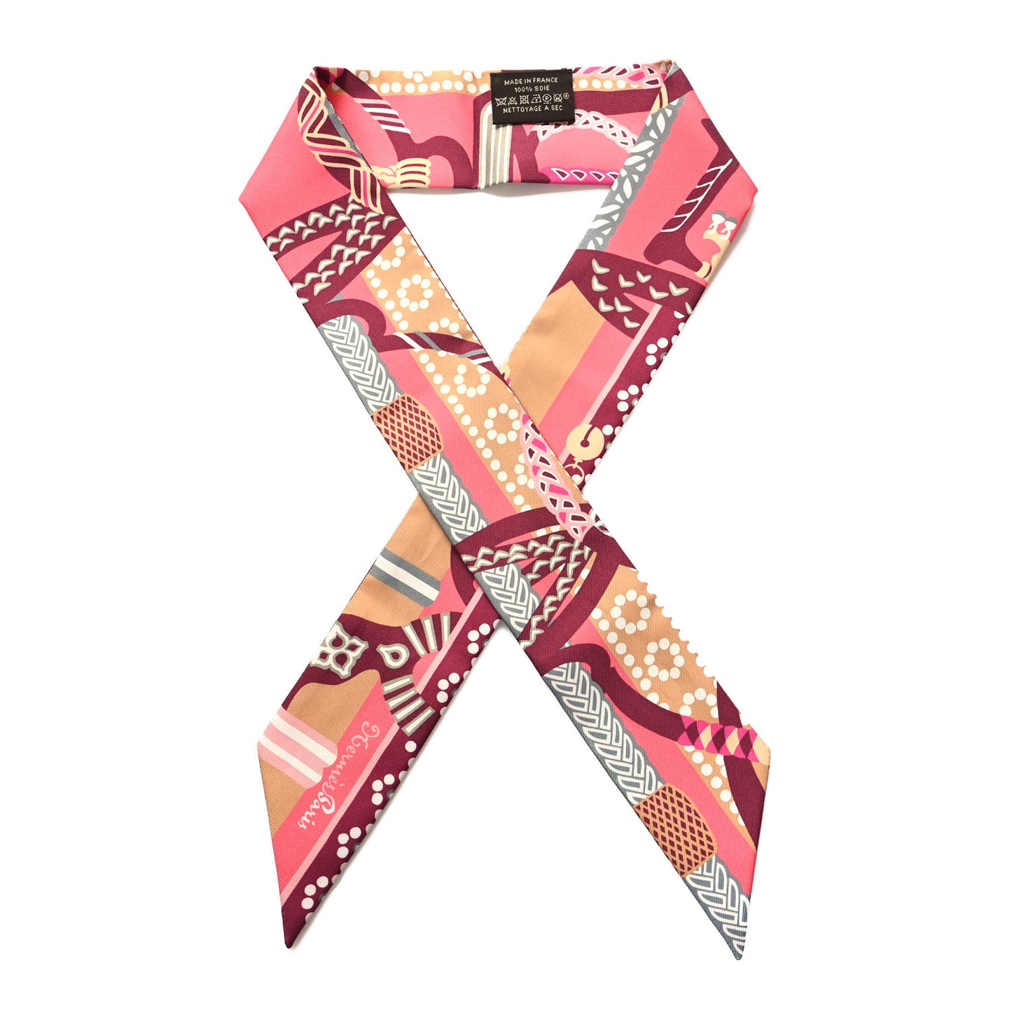 Silk Fantaisie D' Etriers Twilly Rose Vif Prune Beige