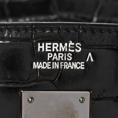 Hermes Shiny Porosus Crocodile Birkin 40 Black Orange 24 of 43