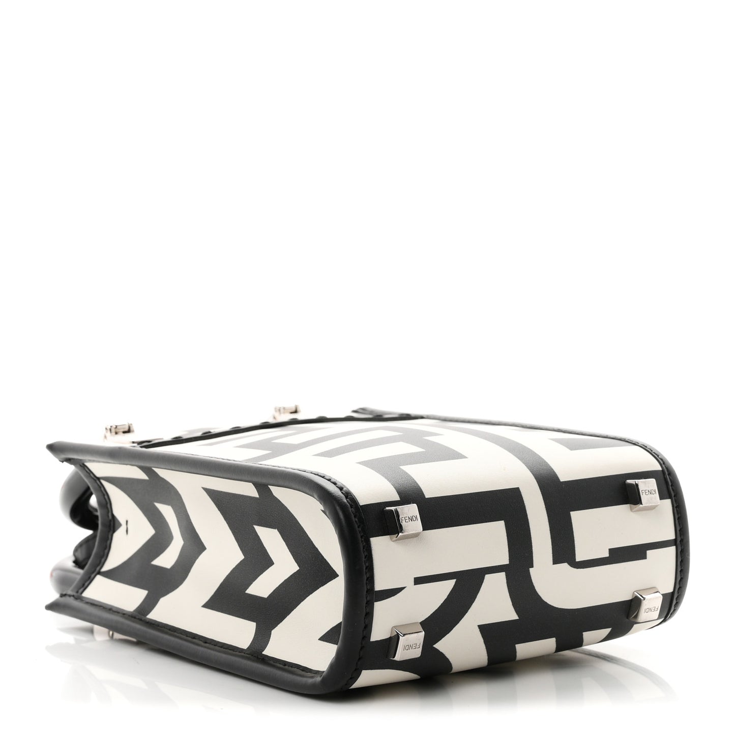 X MARC JACOBS Vitello King Plexiglass Logo Print Mini Fendi Sunshine Shopper Tote Black White