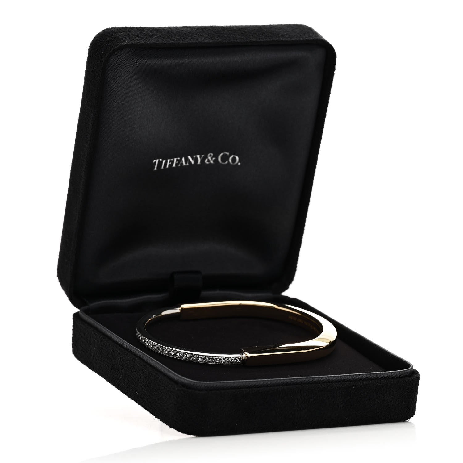 Tiffany 18K Yellow White Gold Diamond Tiffany Lock Half Pave Bangle Bracelet 4 of 4