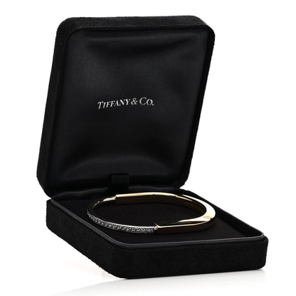 Tiffany 18K Yellow White Gold Diamond Tiffany Lock Half Pave Bangle Bracelet 4 of 4