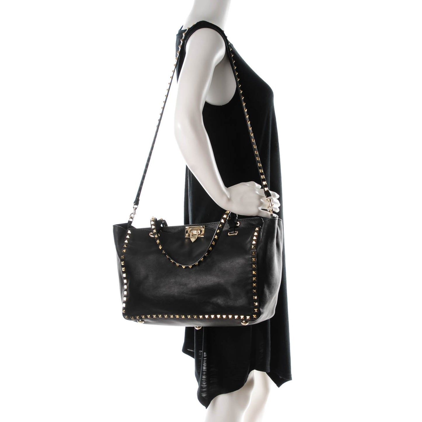 Vitello Medium Rockstud Tote Black