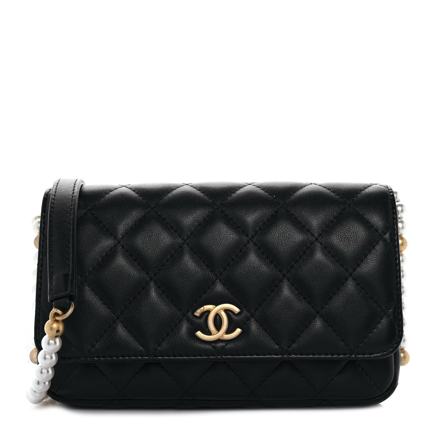 Chanel Calfskin Quilted Pearl Wallet On Chain WOC Black 1 of 10