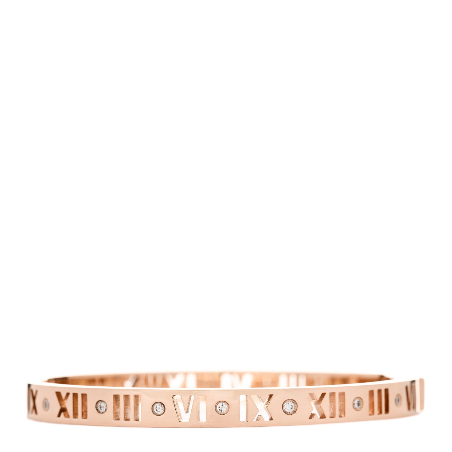Tiffany 18K Rose Gold Diamond Atlas Pierced Hinged Bangle Bracelet 1 of 3