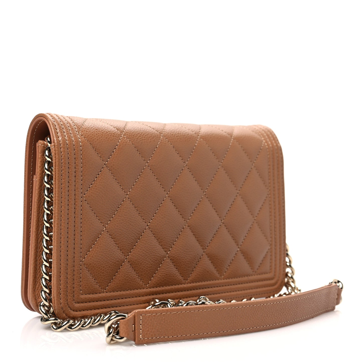 Caviar Quilted Boy Wallet On Chain WOC Brown