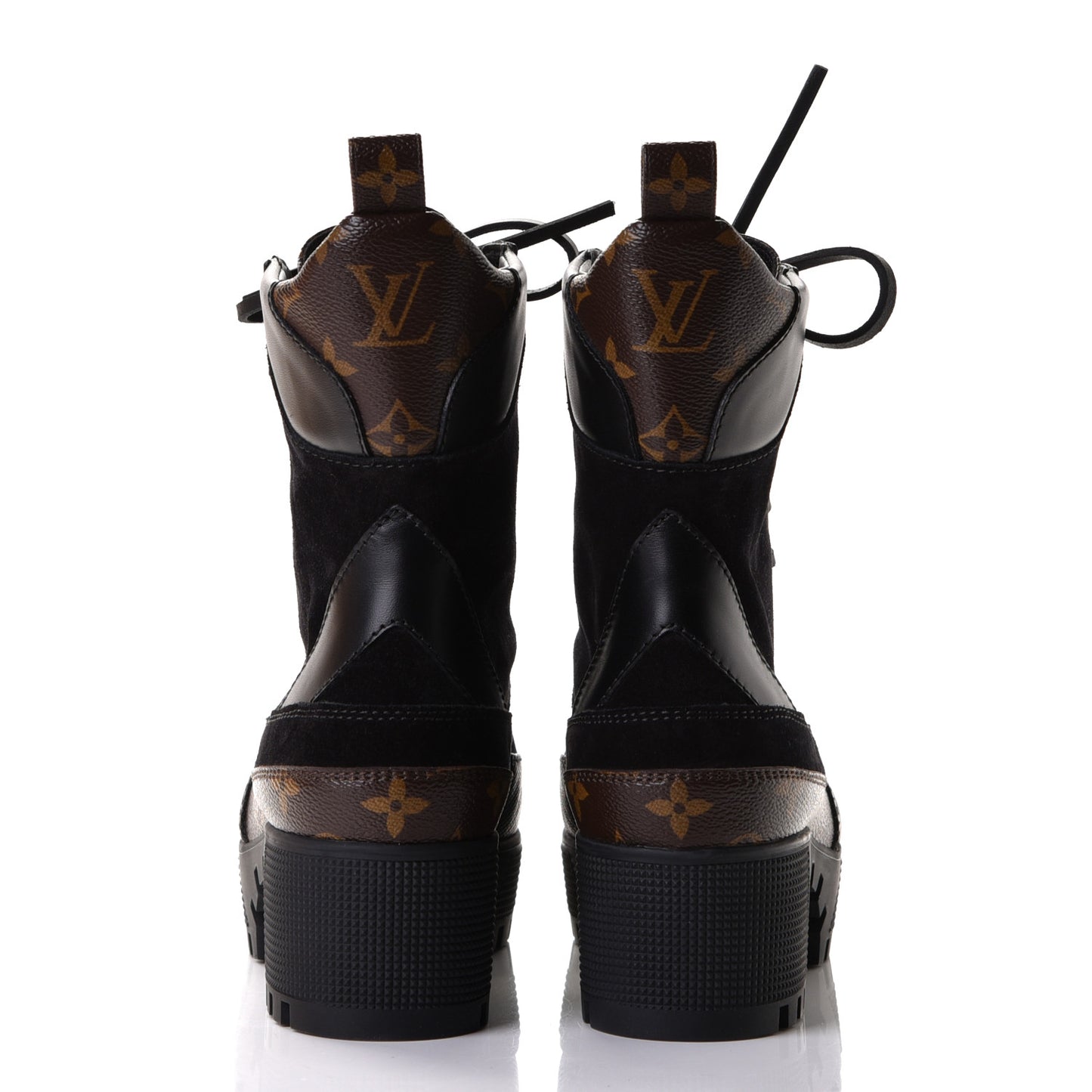 Suede Calfskin Monogram Laureate Platform Desert Boots 38 Black