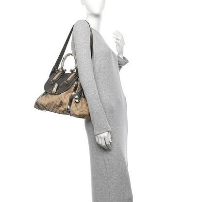 Gucci Monogram Large Pop Bamboo Top Handle Tote Pewter 4 of 37