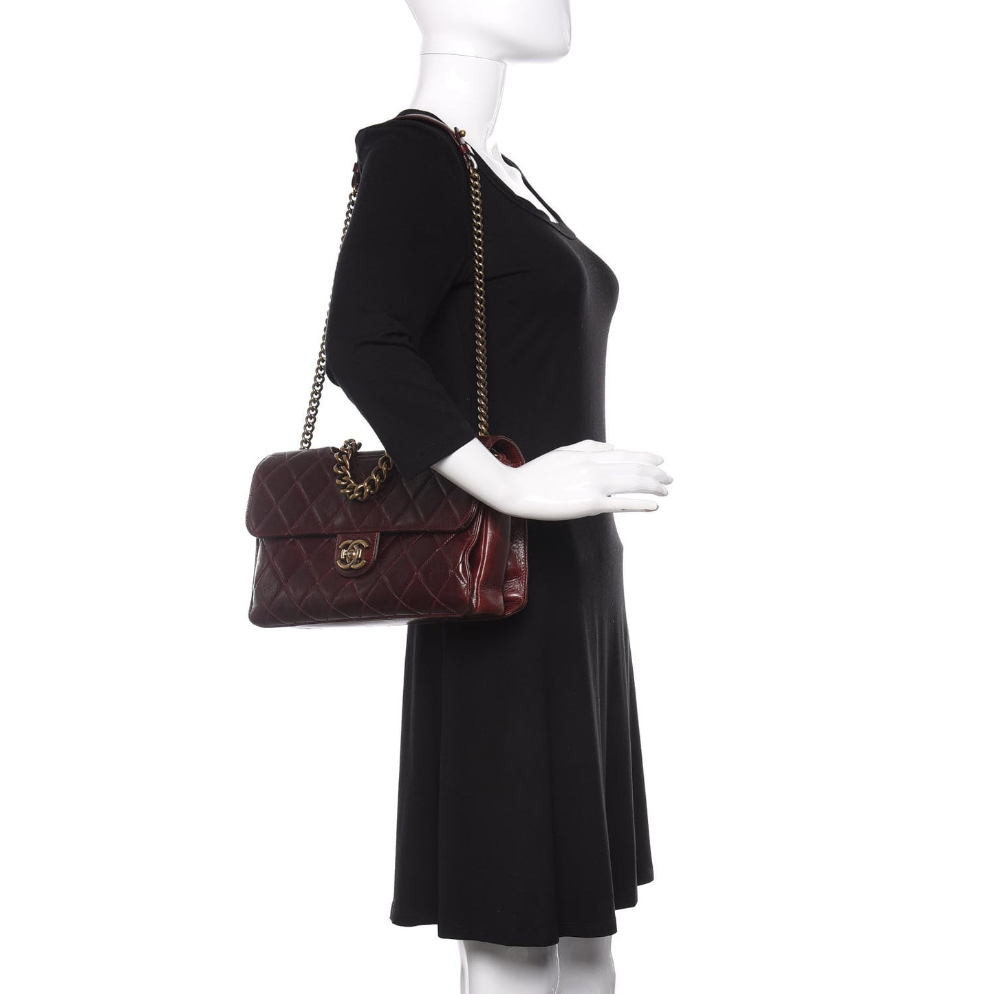 Calfskin Quilted Large Perfect Edge Flap Burgundy