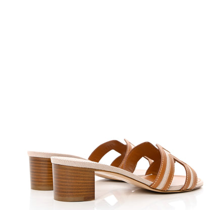 Hermes Calfskin Canvas Oasis Sandals 36.5 Noisette Beige Dore 8 of 16