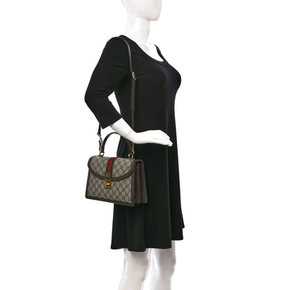 Gucci GG Supreme Monogram Textured Dollar Calfskin Web Small Ophidia Padlock Top Handle Bag Beige Ebony New Acero 2 of 9
