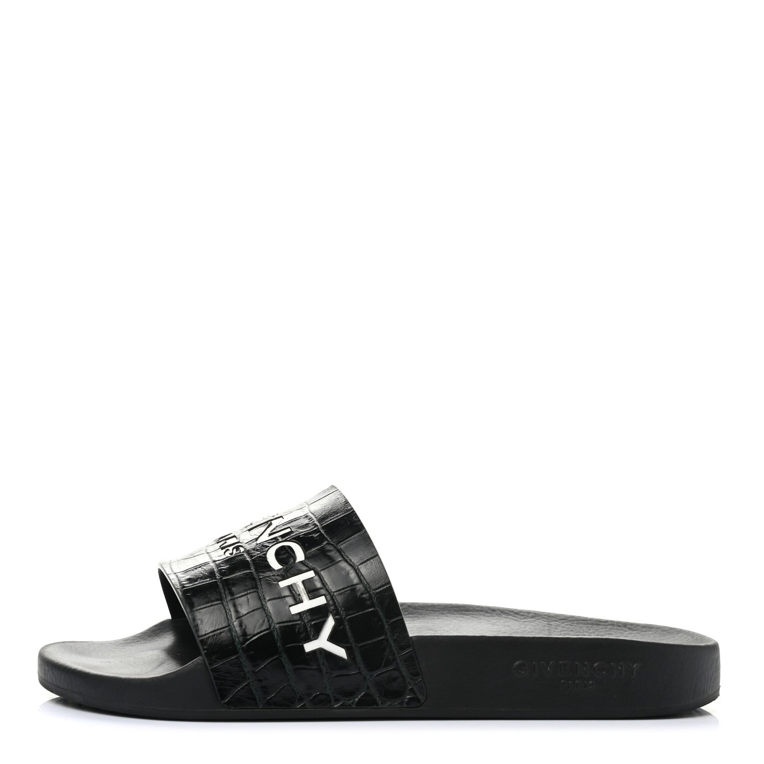 Givenchy Rubber Crocodile Embossed Logo Pool Slide Sandals 37 Black 1 of 9