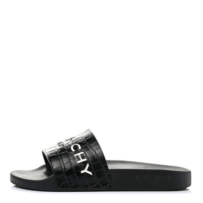 Givenchy Rubber Crocodile Embossed Logo Pool Slide Sandals 37 Black 1 of 9
